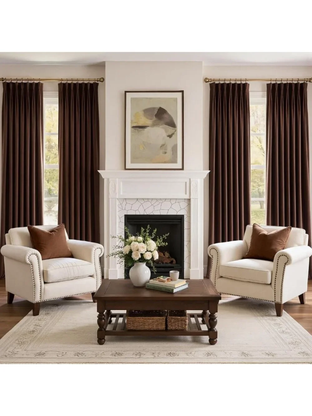 Luxurious Brown Velvet Pinch Pleated Curtains, 84